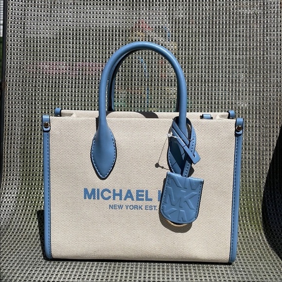 Michael Kors Mirella small shopper crossbody bag chambray blue canvas - Picture 4 of 11